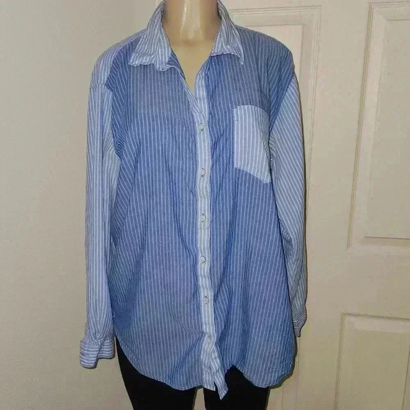 Beach lunch lounge Striped Blue and White Long Sleeve Button Down size XL - Picture 1 of 5